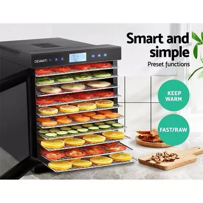 Food Dehydrator Stainless Steel 10 Tray Beef Jerky Dehydrator Fruit Dryer Black • $246.95