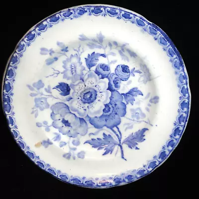 Rare Blue Transferware Child Toy Plate DRESDEN FLOWERS Minton 1825 Staffordshire • $35