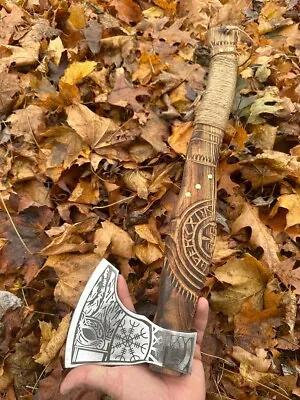 Viking HAND Forged 1095 High Carbon Steel BLADE Tomahawk HATCHET COMBAT AXE • $94.05