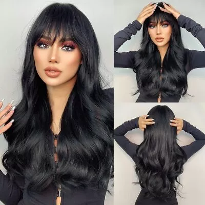 US 24inch Cosplay Wigs With Bangs  Black Full Head Fashion Heat Resistant Hair • $14.39