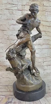 Vintage Nude Man Attacked By Lion Bronze Sculpture Signed Statue Figure Gift NR • $399