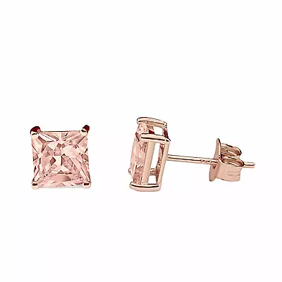 1.25 Ctw. Peach Morganite Princess Stud Earrings - 14k Rose Gold Plated Silver • $37.75