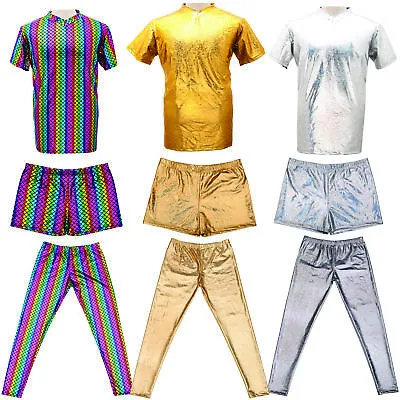£10.89 • Buy Mens Metallic Shiny Top Shorts Trousers Gay Pride Outfit Costume Silver Gold 