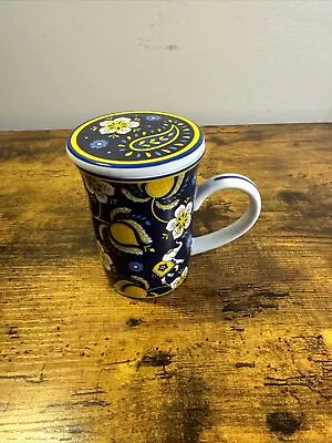 Vera Bradley Porcelain Elle Blue Coffee Mug W/ Cap • $3.99