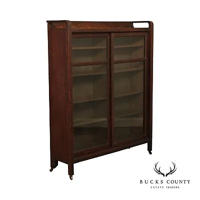 Antique Arts & Crafts Mission Oak Two Door Bookcase • $1995