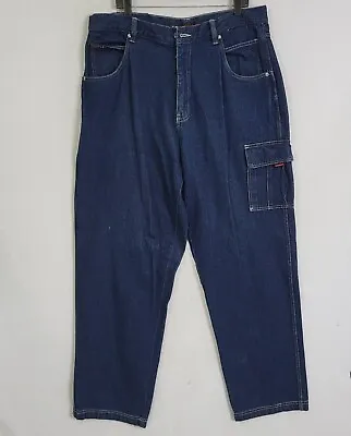 FUBU Cargo Jeans Men Blue 38x34 Carpenter Y2K Baggy Wide Leg Skate Grunge • $34.87