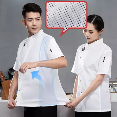 Mens Unisex Chef Coat Jacket Restaurant Kitchen Workwear Cook Baking Uniform Top • $13.80