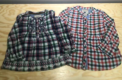 Mayoral Spain Toddler Girls Long Sleeve Plaid Print Shirt Top 92 Cm  2 Lot B3 • $25.60