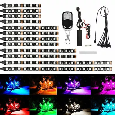 12Pcs Motorcycle RGB 120LED Waterproof Under Glow Lights Strip Neon Kit + Remote • $26.99