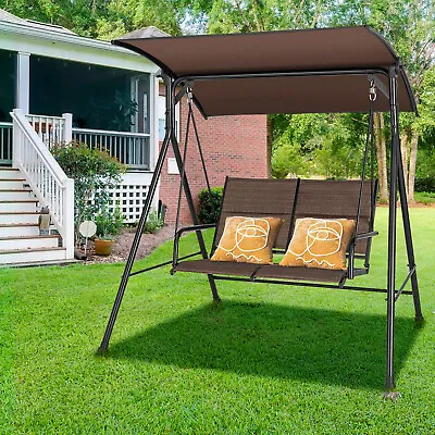 Patio Porch Swing Glider 2 Seat Soft Cushion Outdoor Garden Adjustable Canopy • $129.49