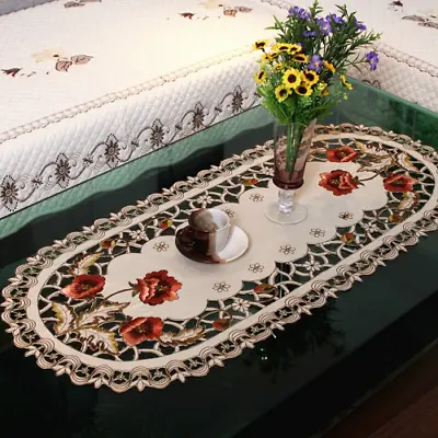 Oval Tablecloth Embroidered Lace Table Cover Floral TableCloth Table Dinning Mat • $11.69