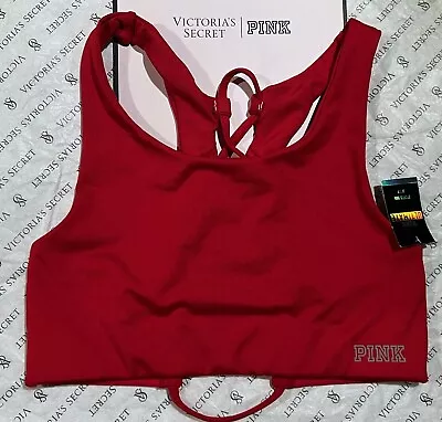 Victoria's Secret Pink Ultimate Sports Bra Strappy Lace Up Back S Red Logo NWT • £12.34