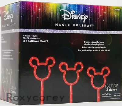 Gemmy Christmas Disney Magic Holiday 3 Mickey Mouse Light Bulb Pathway Stakes • $174.99