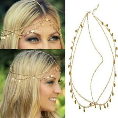 £2 • Buy Tassel Hippie Retro Gold Coin Disc Tassel Headband Head Piece Chain Jewelry