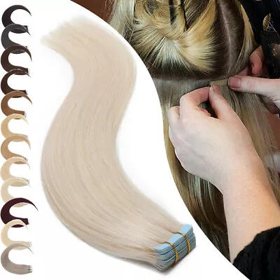 UK CLEARANCE Tape In Real Remy Human Hair Extensions 12-24inch Full Head Weft UK • £124.62