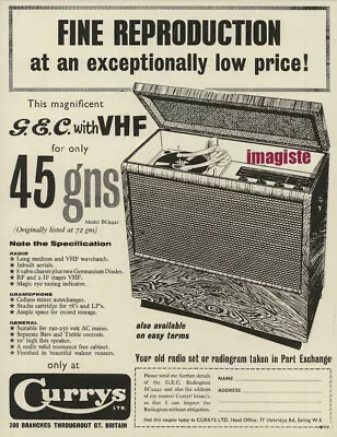 Original Vintage Ad (1958): GEC Radiogram. Currys. • $15