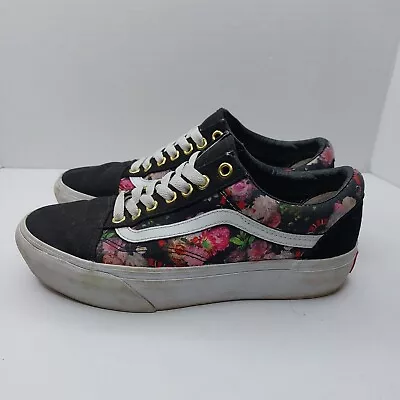 Vans Womens Size US 8 Shoes Lace Up Floral Classic Black White Sneaker 721454 • $25