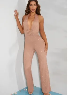 Oh Polly Embellished Jumpsuit Low Plunge • £15