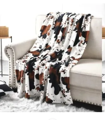 CASOFU Cow Print Blanket Super Soft Fleece Blanket For Bed Sofa 130x150CM Black • £8.99