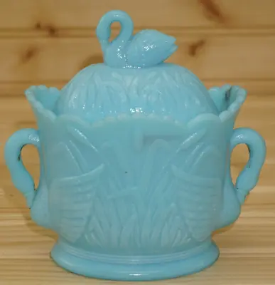 Westmoreland SWAN Blue Milk Glass Sugar Bowl 3 5/8  With Lid  (B43) • $25.88