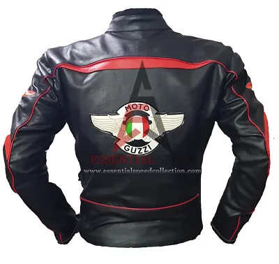 Moto Guzzi Motorbike Leather Jacket In Cowhide With 5 Armour Protection Inside • $176.82