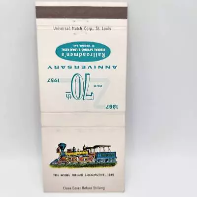 Vintage Matchbook Railroadmen's Federal Savings & Loan 21 Virginia Ave Indianapo • $3.97