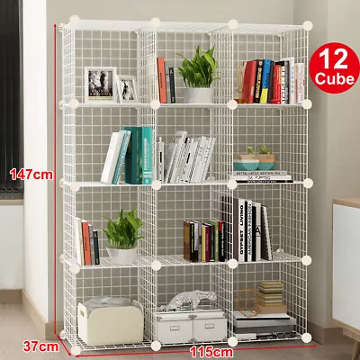 12 Cube White Metal DIY Wire Storage Cabinet Organzier Display Shelf Toy Book AU • $46.99