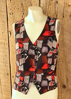 Vintage Nicole Miller Silk Vest W Lipsticks & Purses Size Small Nwt • $24