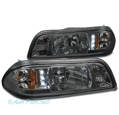 For 87-93 Ford Mustang LED 6in1 Headlight Headlamp Smoke Built-In Corner/Parking • $152.95