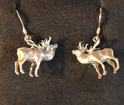 Sterling Silver Reindeer Moose Earrings Elk 3D Charm Drop Pierced Vtg Minte • $150