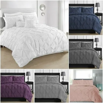 100% Egyptian Cotton Pintuck Duvet Cover Bedding Set + Pillow Case Set 200tc • £3.99