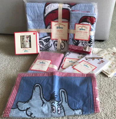 NEW RARE Pottery Barn Kids DR. SEUSS CAT IN THE HAT Nursery Set Quilt/Sheets • $395