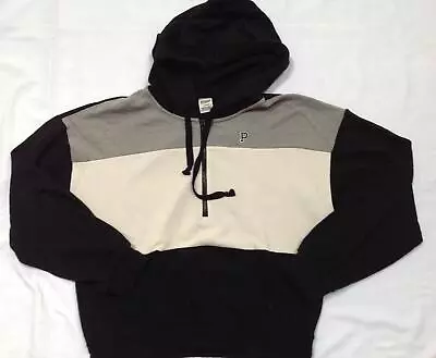 Victorias Secret Pink Grey Black Off-white 1/2 Zip Hoodie Sweatshirt M • $11.50