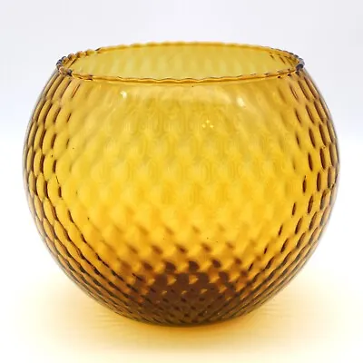 VTG Empoli Italian Art Glass Hand Blown MCM Amber Fish Bowl Vase Diamond Optic • $29.99