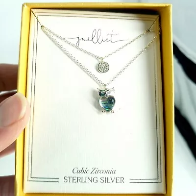 Juilliet Sterling Silver Abalone Owl Necklace W/ Cubic Zirconia Sacred Circle • $50