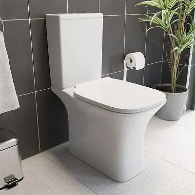 Close Coupled Rimless Toilet Pan Cistern Premium Soft Close Seat White Gloss • £152.97