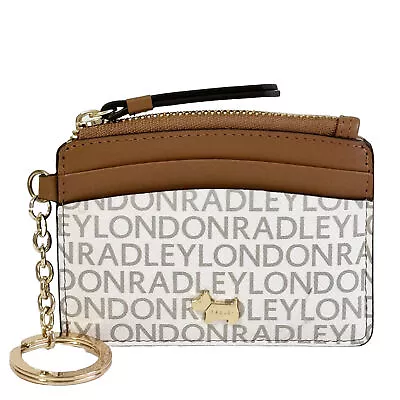 Radley Shepherdess Walk Logo White Leather Small Keyring Coin Card Purse - New • £19.50