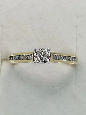 9ct Yellow Gold Solitaire Diamond Engagement Ring With Diamond Shoulders Size O • $250