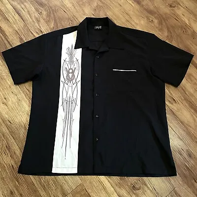 $34.95 • Buy STEADY Clothing V-8 Pinstripe Button Up Bowling Shirt Black Size XL Rockabilly