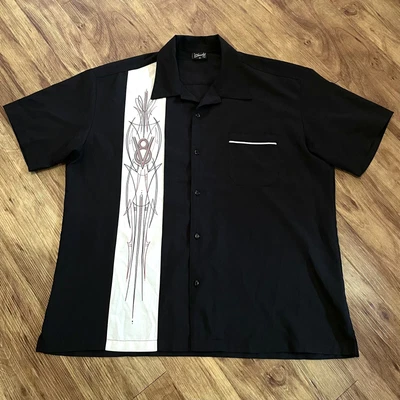 $34.95 • Buy STEADY Clothing V-8 Pinstripe Button Up Bowling Shirt Black Size XL Rockabilly