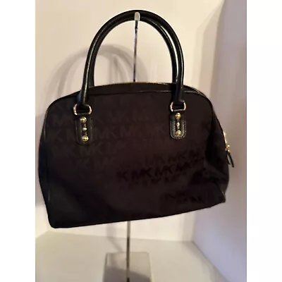 Michael Kors Signature Jacquard Black Satchel With Leather Handles Zipper • $45.95