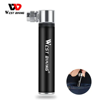 WEST BIKING Portable Mini Bicycle Pump Aluminum Alloy Inflator Ball Pump Black • $10.61