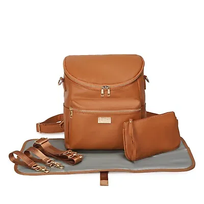 ELF LOUISE Nappy Bag Backpack Diaper Faux Leather Brown Baby Mummy 6pcs Gift AU • $149.99