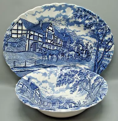 Myott ROYAL MAIL BLUE Round Vegetable Bowl & 14  Oval Platter SET • $49.95