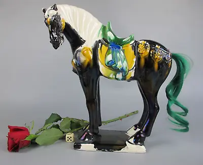 £25.99 • Buy Large Vintage Chinese Asian Tang War Horse Majolica Pottery Figurine 10.75  27cm