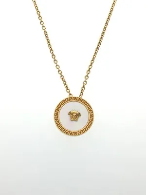Versace Medusa Gold White Tone Metal Top Necklace Chain Pendant With Box • $322.99