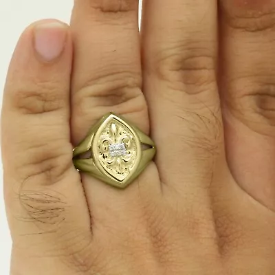 Mens  Fleur De Lis  Engagement & Wedding Ring Round Genuine Diamond 10K Gold • $616.33