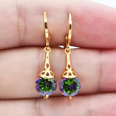 18K Yellow Gold Filled Women Multicolour Mystic Topaz Teardrop Dangle Earrings • £4.99