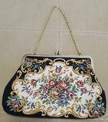 Vintage Tapestry Purse Handbag Goldtone Chain Strap Flower Clutch Bag • $19.99