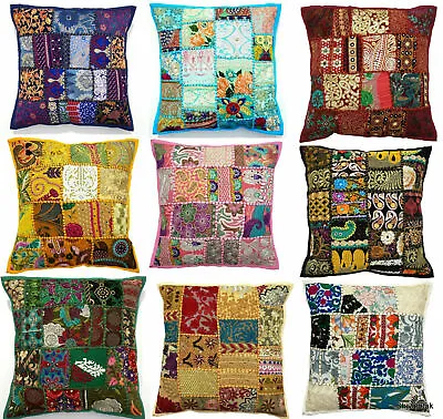 Handmade Vintage Patchwork Indian Ethnic Floor Pillow Boho Cushion Cover 40x40cm • £12